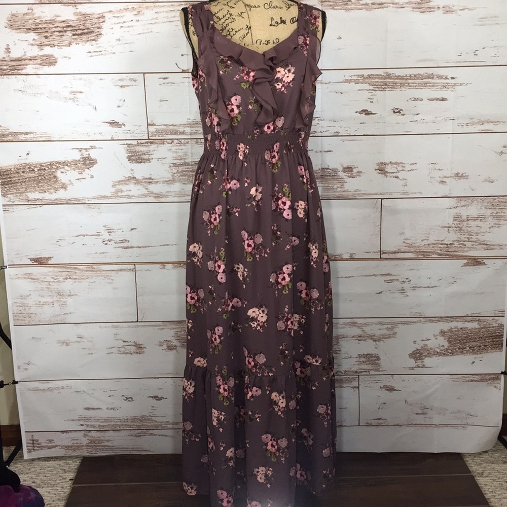 Purple Floral Ankle Length Dress